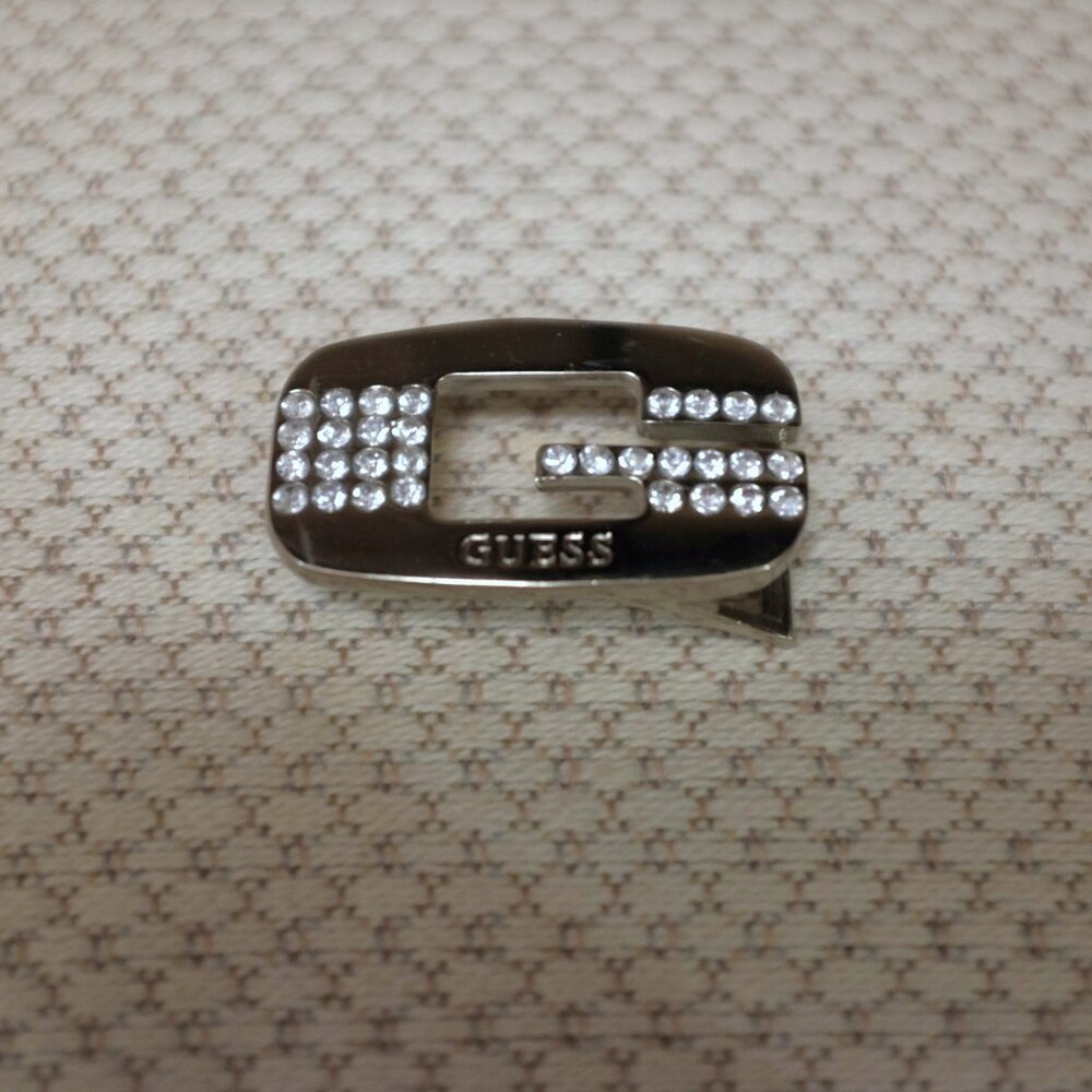 Guess Logo Belt Buckle with Rhinestone Embellishments